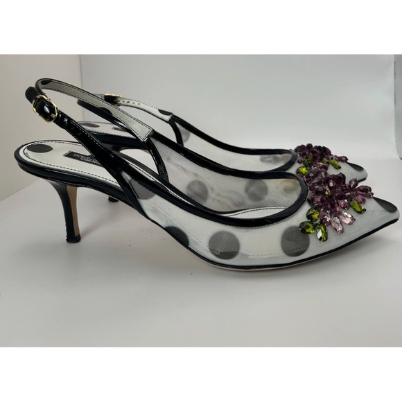 Dolce & Gabbana Crystal Embellished Polka Dot Slingback Heels - Picture 5 of 12
